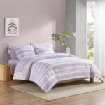 Codi Bed in a Bag Twin Size Complete Set, Lavender Purple Striped Single Comforter Set 5 Piece for Teen, Modern Neutral Cationic Dyeing Bed Sets with Comforter, Sheets, Pillowcases & Shams