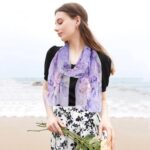 E-Clover Herebuy – Unique Women’s Floral Scarves: Chiffon Flowers & Birds Printed Scarf Wedding Party Shawl Wrap Dating Gift Purple Yellow Mothers Day Gift