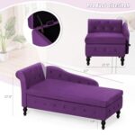 ACMEASE Upholstered Chaise Lounge with Left Armrest & Lumbar Pillow,Button Tufted Lounge Sofa with Storage,Lounge Chair Indoor,Modern Velvet Lounge Chair for Bedroom, Living Room and Office,Purple