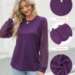 Blooming Jelly Women’s Waffle Knit Tops Dressy Business Casual Blouses Lace Long Sleeve Work Shirts 2024 Trendy Fall Clothes (Purple,Large)