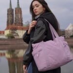 BAGSMART Tote Bag for Women, Large Tote Bag with Zipper, Quilted Puffer Bag Gym Bag Top Handle Handbag for Travel Work, Purple