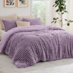 Bedsure Fluffy Comforter Set Queen – Super Soft Faux Fur Comforter Queen Size Light Purple, Winter Warm Fleece Bedding Set, Plush Fuzzy Bed Set, 3 Pieces, 1 Shaggy Comforter with 2 Pillowcases